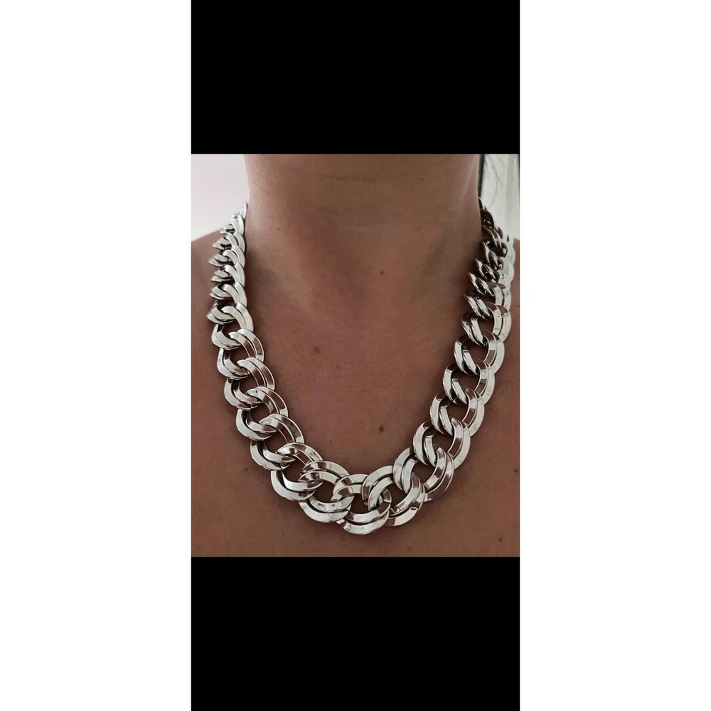 Monet Vintage 1980's Double Curb chain Silver tone Chunky Necklace - Picture 1 of 6
